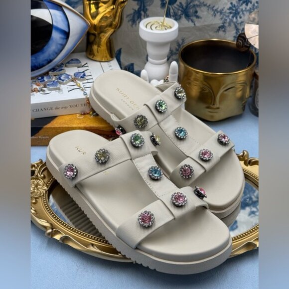 🆕 KURT GEIGER LONDON 🧿 NWOB White Orson Flower Power Slide Sandals, Sz39 US8.5 - Picture 6 of 13
